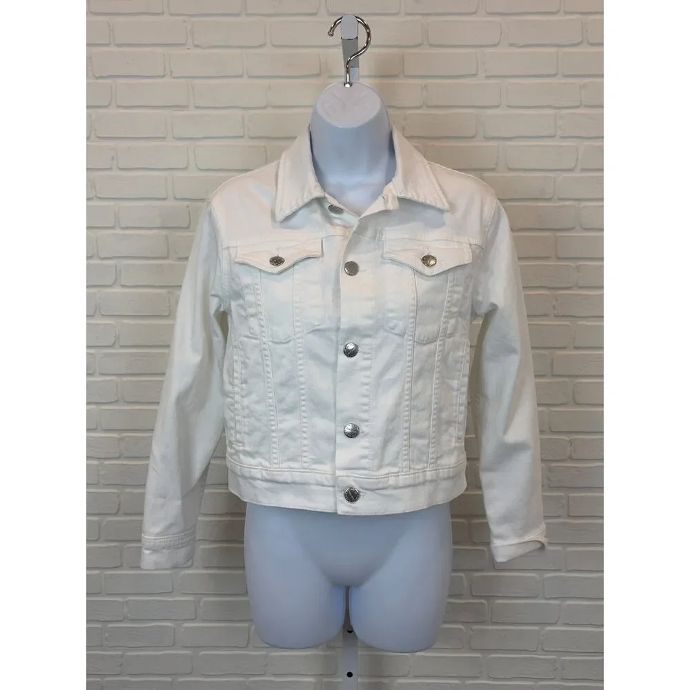 Current/Elliott The Baby Trucker Jacket White Denim Cropped Size 2